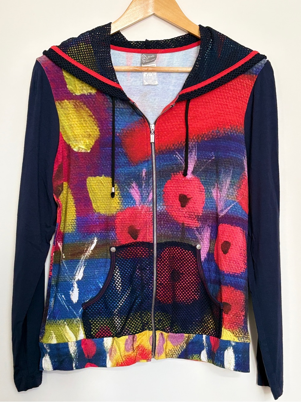 Simply Art by Dolcezza Abstract Floral Poppy Mesh Zip Hoodie Jacket Men's M